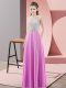 Classical Scoop Sleeveless Prom Gown Floor Length Beading Lilac Satin