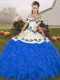 Royal Blue Sleeveless Embroidery and Ruffles Floor Length 15th Birthday Dress