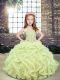 Yellow Green Tulle Lace Up Straps Sleeveless Floor Length Girls Pageant Dresses Beading and Ruffles