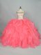 Best Watermelon Red Organza Lace Up Off The Shoulder Sleeveless Floor Length Quinceanera Gown Beading and Ruffles