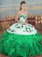 Embroidery and Ruffles and Bowknot Vestidos de Quinceanera Green Lace Up Sleeveless Floor Length