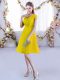 Deluxe Gold Lace Lace Up V-neck Cap Sleeves Mini Length Quinceanera Dama Dress Lace