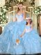 Noble Sweetheart Sleeveless Lace Up Quinceanera Gowns Blue Organza