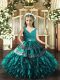 Floor Length Ball Gowns Sleeveless Teal Child Pageant Dress Backless