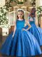 Wonderful Floor Length Ball Gowns Sleeveless Blue Pageant Gowns Lace Up