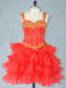 Deluxe Red Prom Dress Prom and Party with Beading and Ruffled Layers Straps Sleeveless Lace Up