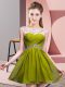 Simple Beading and Ruching Prom Dresses Olive Green Backless Sleeveless Mini Length