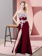 Great Burgundy Column/Sheath Sweetheart Sleeveless Chiffon Floor Length Zipper Lace and Appliques Evening Dress