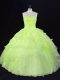 Custom Designed Yellow Green Sweetheart Neckline Ruffles and Hand Made Flower Sweet 16 Dresses Sleeveless Lace Up