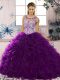 Fabulous Beading and Ruffles Sweet 16 Dresses Purple Lace Up Sleeveless Floor Length