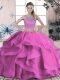 Lilac Tulle Lace Up Sweet 16 Dress Sleeveless Floor Length Beading and Lace and Ruffles