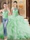 Beading and Ruffles Ball Gown Prom Dress Apple Green Lace Up Sleeveless Brush Train