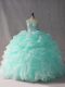 Apple Green Side Zipper 15 Quinceanera Dress Beading and Ruffles and Pick Ups Sleeveless Brush Train