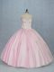 Baby Pink Sleeveless Floor Length Beading and Appliques Backless Quinceanera Gown