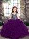 Straps Sleeveless Little Girl Pageant Gowns Floor Length Beading and Ruffles Eggplant Purple Tulle
