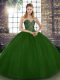 Low Price Green Tulle Lace Up Sweetheart Sleeveless Floor Length Vestidos de Quinceanera Beading
