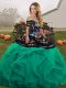 Beautiful Turquoise Sweet 16 Dresses Military Ball and Sweet 16 and Quinceanera with Embroidery and Ruffles Off The Shoulder Sleeveless Lace Up