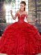Suitable Red Sleeveless Tulle Lace Up Sweet 16 Quinceanera Dress for Military Ball and Sweet 16 and Quinceanera