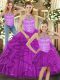 Free and Easy Purple Quinceanera Dress Sweet 16 and Quinceanera with Beading and Ruffles Halter Top Sleeveless Lace Up