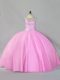 Beauteous Floor Length Baby Pink Quinceanera Dress Scoop Sleeveless Zipper