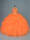 Customized Orange Organza Lace Up High-neck Sleeveless Floor Length 15 Quinceanera Dress Beading and Ruffles