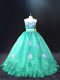 Turquoise Sleeveless Appliques Zipper Quinceanera Dress