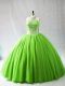 Custom Fit Halter Top Sleeveless Court Train Lace Up Quinceanera Dress Tulle