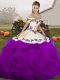 Popular White And Purple Lace Up Off The Shoulder Embroidery and Ruffles Sweet 16 Dresses Tulle Sleeveless