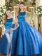 Suitable Tulle Scoop Sleeveless Lace Up Appliques Quinceanera Gowns in Blue