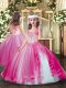 Beading Pageant Gowns For Girls Hot Pink Lace Up Sleeveless Floor Length