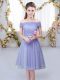 Belt Vestidos de Damas Lavender Lace Up Short Sleeves Knee Length