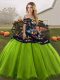 Off The Shoulder Sleeveless 15 Quinceanera Dress Floor Length Embroidery Tulle