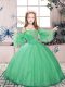 Green Ball Gowns Tulle Straps Sleeveless Beading Floor Length Lace Up Little Girls Pageant Gowns