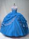 Low Price Blue Organza Lace Up Quinceanera Gown Sleeveless Floor Length Beading and Appliques and Pick Ups