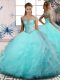 Comfortable Sleeveless Tulle Floor Length Lace Up Vestidos de Quinceanera in Aqua Blue with Beading and Ruffles