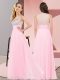 Custom Designed Baby Pink Sleeveless Beading Floor Length Quinceanera Dama Dress