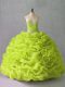 Yellow Green Sleeveless Floor Length Beading and Pick Ups and Hand Made Flower Lace Up Quinceanera Dress