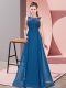 Blue Empire Chiffon Scoop Sleeveless Beading and Appliques Floor Length Zipper Dama Dress for Quinceanera