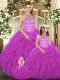 Best Selling Ball Gowns Sweet 16 Dresses Fuchsia Halter Top Tulle Sleeveless Floor Length Lace Up