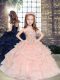 Straps Sleeveless Lace Up Pageant Gowns For Girls Peach Tulle