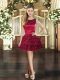 Romantic Wine Red Organza Lace Up Custom Made Sleeveless Mini Length Ruffled Layers