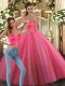 Graceful Sleeveless Tulle Floor Length Lace Up Sweet 16 Quinceanera Dress in Coral Red with Beading