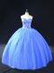 Blue Lace Up Sweetheart Beading Quince Ball Gowns Tulle Sleeveless