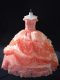 Stunning Sleeveless Organza Floor Length Lace Up Quinceanera Gown in Watermelon Red with Beading and Sequins