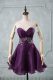 Sleeveless Mini Length Appliques and Ruching Lace Up Prom Gown with Purple