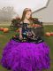 Eggplant Purple and Purple Girls Pageant Dresses Party and Wedding Party with Embroidery and Ruffles Straps Sleeveless Lace Up