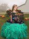 Turquoise Straps Neckline Embroidery Little Girl Pageant Gowns Sleeveless Lace Up