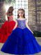 Fashionable Sleeveless Floor Length Lace Up Pageant Dress Womens in Royal Blue with Beading and Appliques