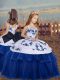 Excellent Blue Tulle Lace Up Kids Pageant Dress Sleeveless Floor Length Embroidery