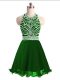 Fabulous Green Prom Evening Gown Prom and Party and Military Ball with Beading Halter Top Sleeveless Lace Up